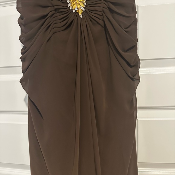 Bari Jay Brown Strapless Dress with Jeweled Accent - Picture 6 of 12